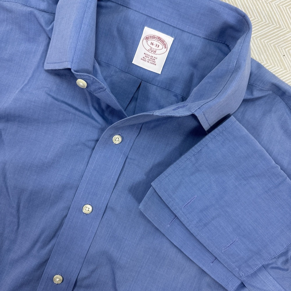 Brooks Brothers Button Upโ Men's 16-33 Blue French Cuffs 346 Dress Solid